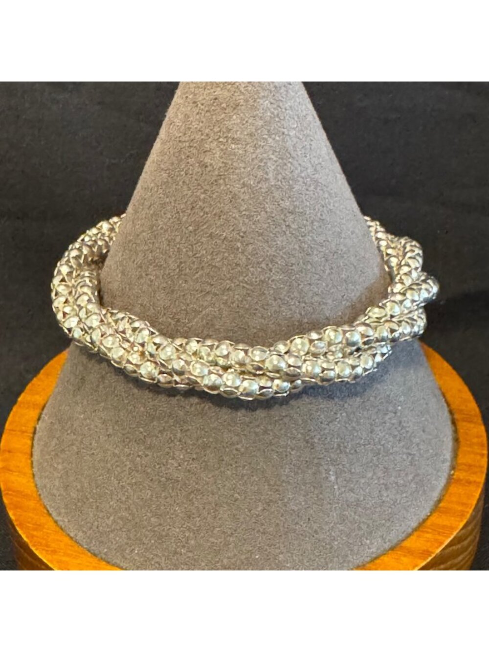 Solid Sterling Silver 925 Beaded Twist Chain Bracelet Size 7.75" Length